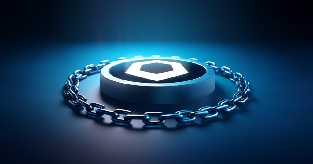 Chainlink Token surrounded by a chain